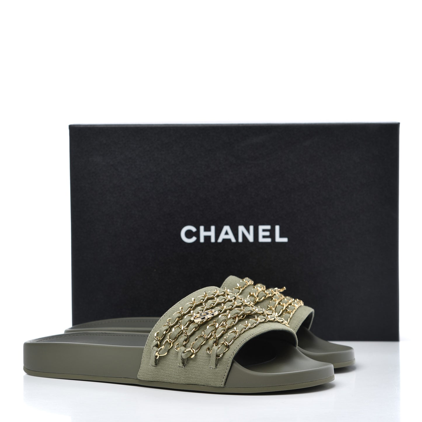 Canvas Chain Flat Sandals 39 Khaki