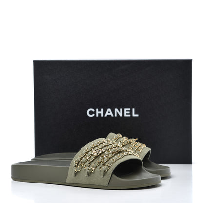 Chanel Canvas Chain Flat Sandals 39 Khaki 9 of 9