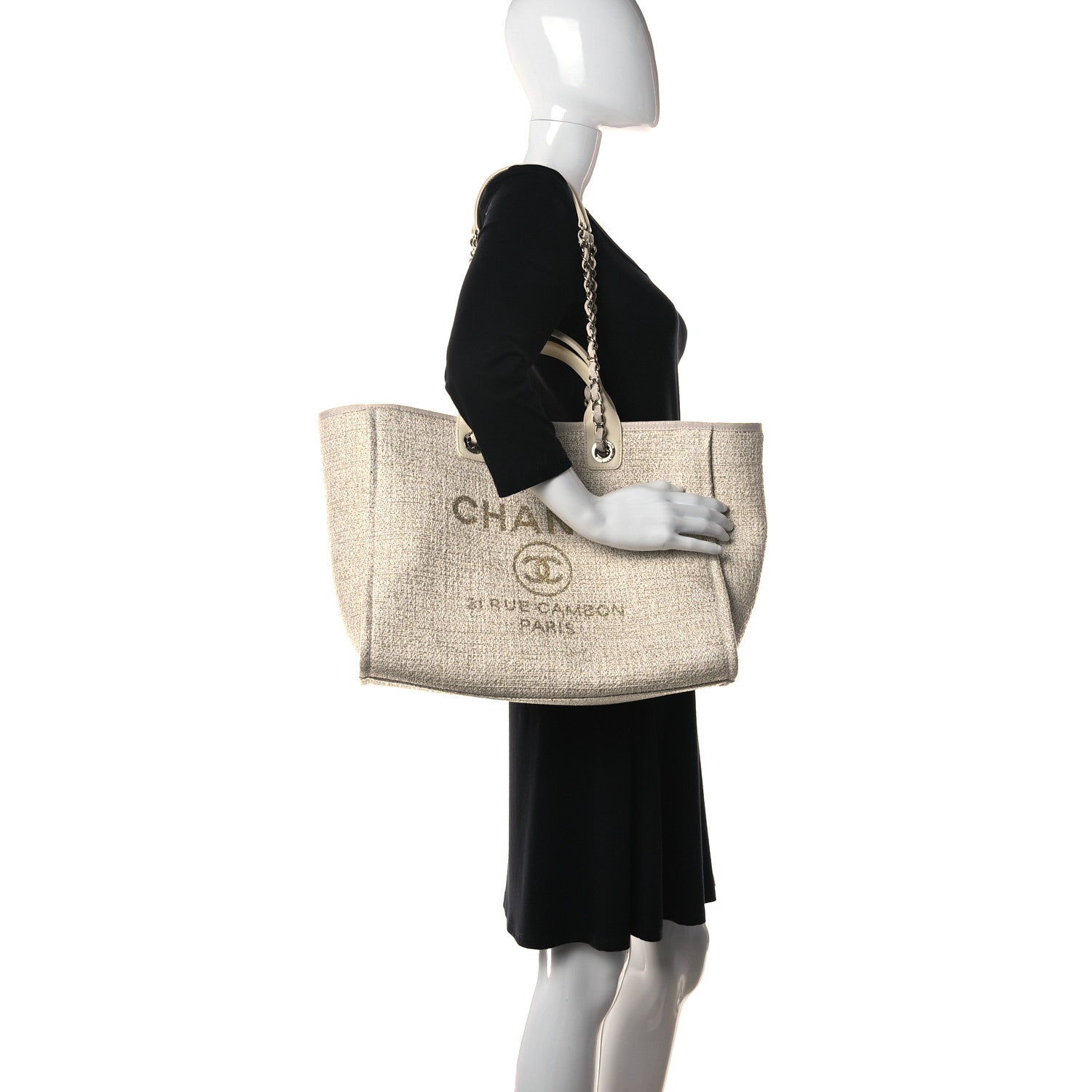 Chanel Lurex Boucle Large Deauville Tote Ivory 2 of 10
