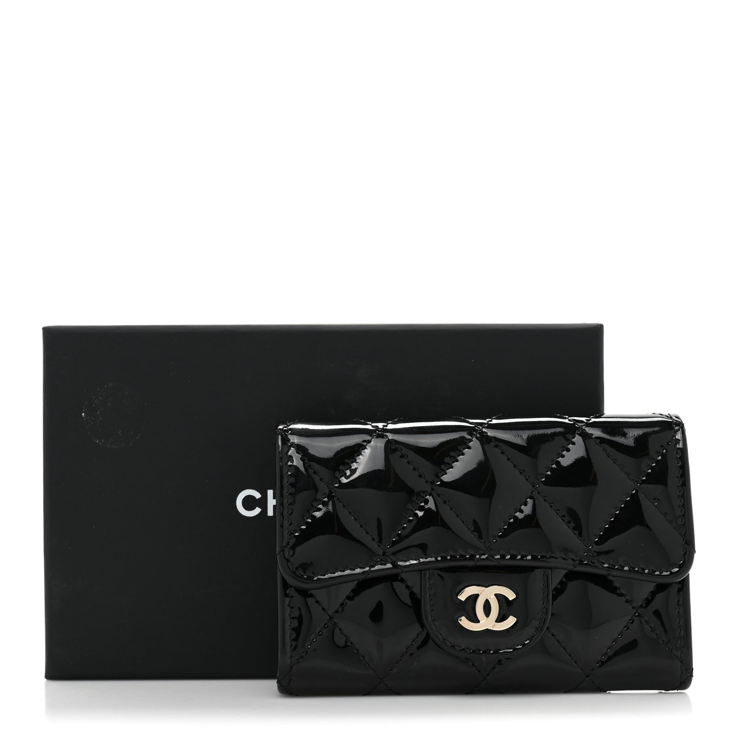 Patent Quilted Flap Card Holder Wallet Black