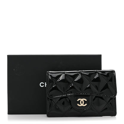 Chanel Patent Quilted Flap Card Holder Wallet Black 11 of 11