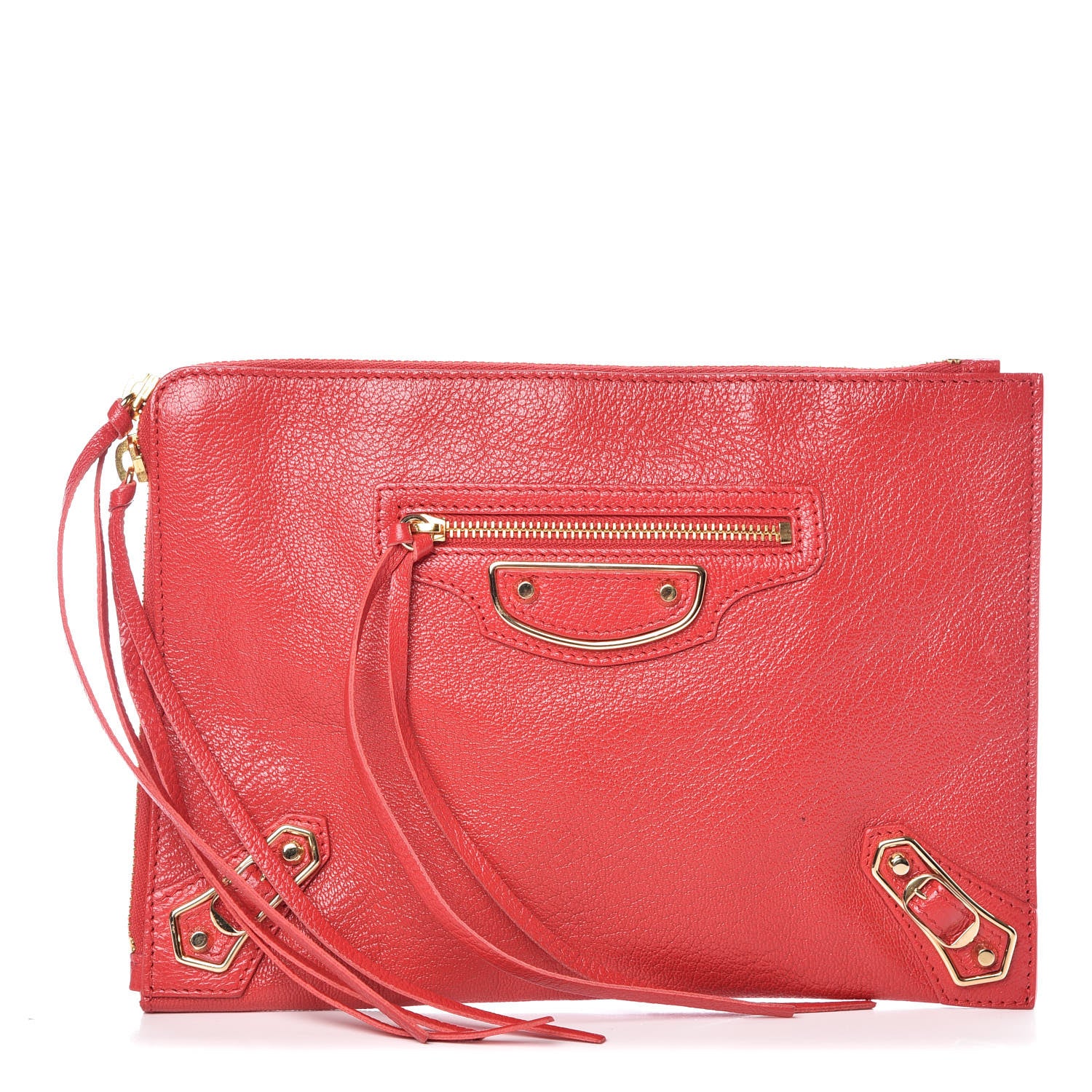 Balenciaga Chevre Gold Metallic Edge Hardware Pouch Rouge Grenade 1 of 7