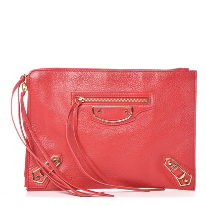 Balenciaga Chevre Gold Metallic Edge Hardware Pouch Rouge Grenade 1 of 7