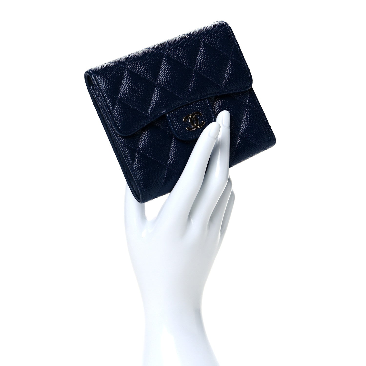 Chanel Caviar Quilted Compact Flap Wallet Navy 2 of 11