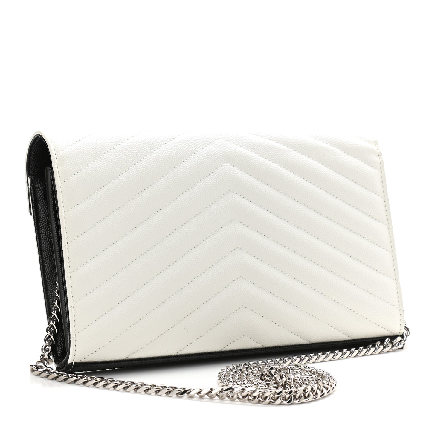 Grain De Poudre Matelasse Bi-Color Chevron Monogram Chain Wallet White Black
