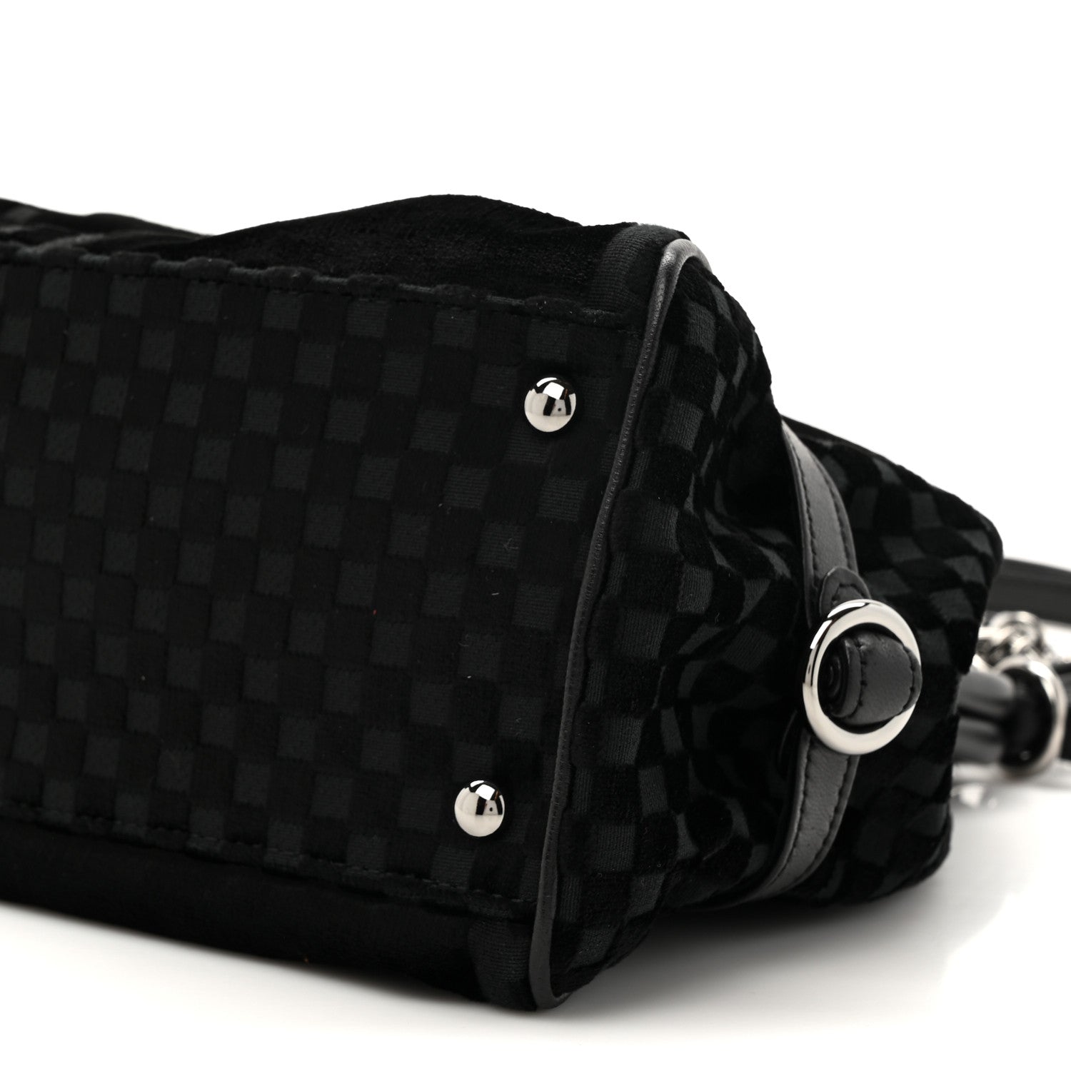 Chanel Velvet Checkered Kiss Lock Shoulder Bag Black 9 of 10