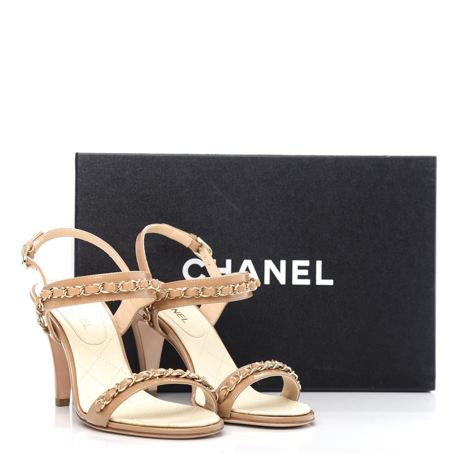 Crumpled Calfskin Chain Sandals 36 Beige