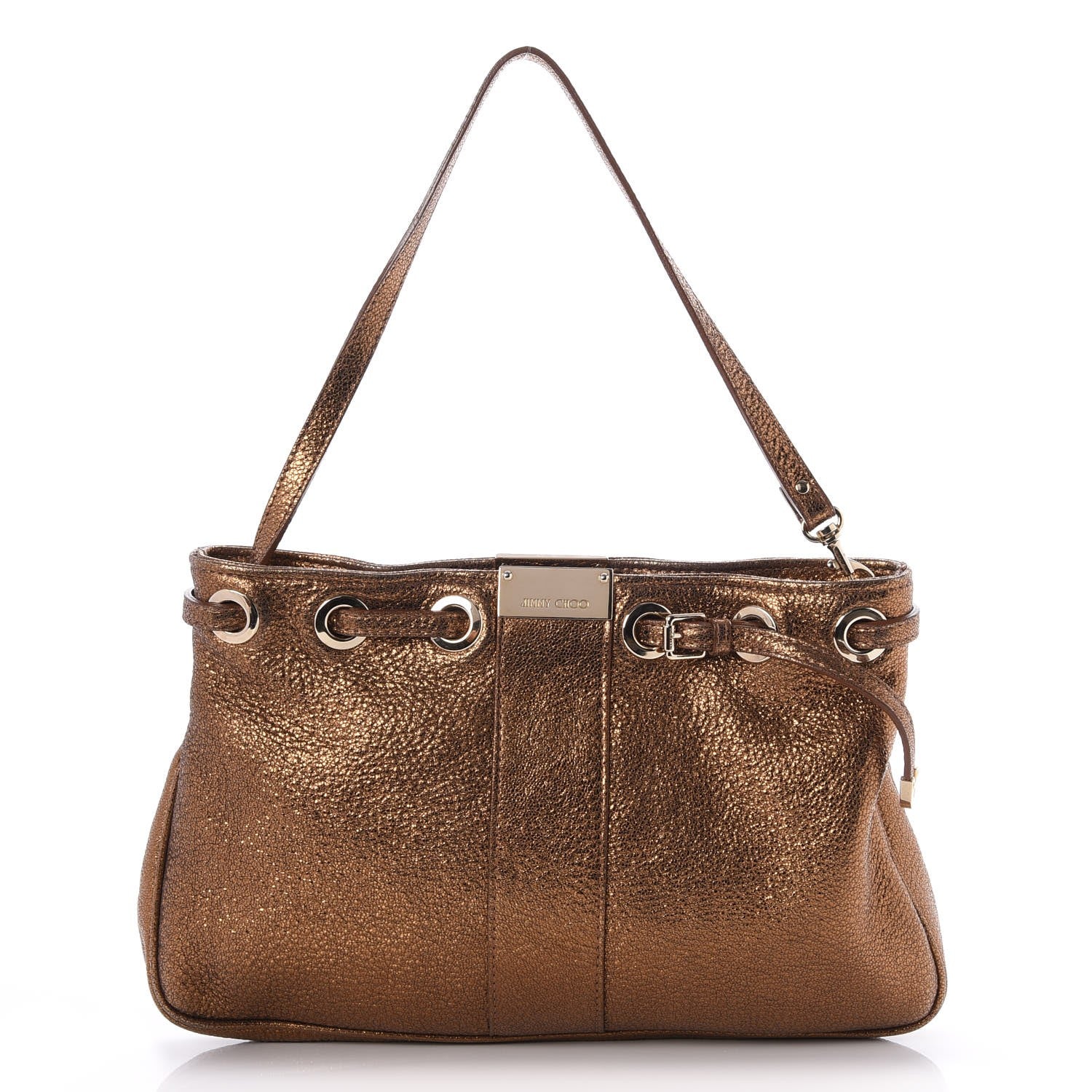 Jimmy Choo Metallic Grainy Calfskin Reed Clutch Bronze 1 of 7