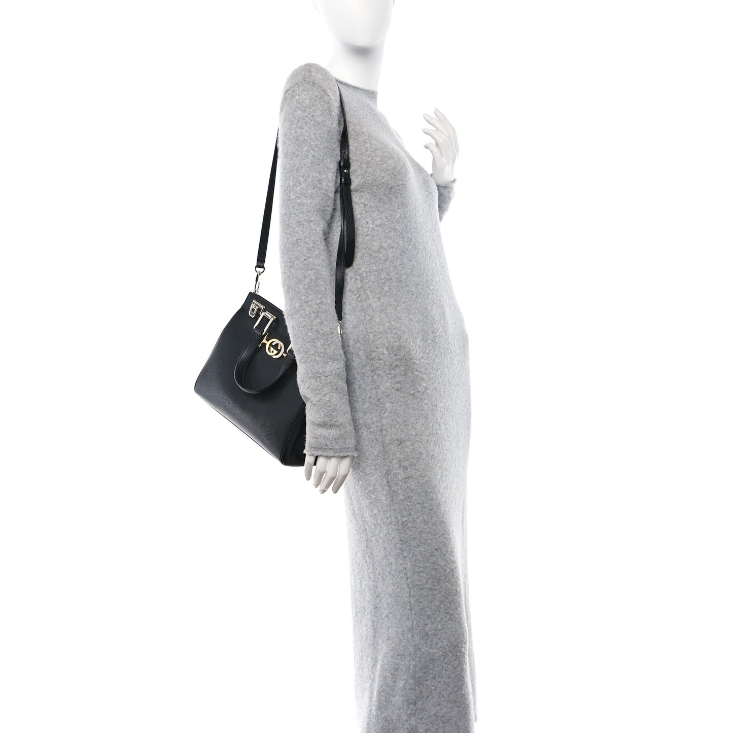 Grainy Calfskin Small Zumi Top Handle Bag Black