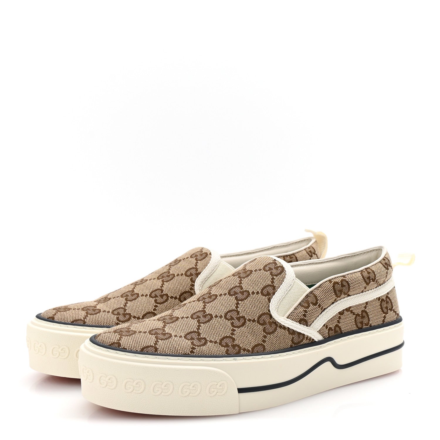 Gucci GG Monogram Womens 1977 Tennis Slip On 30mm Sneakers 37.5 Beige Ebony Mystic White 4 of 9
