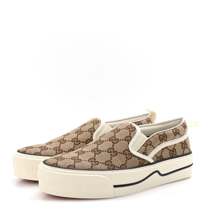 Gucci GG Monogram Womens 1977 Tennis Slip On 30mm Sneakers 37.5 Beige Ebony Mystic White 4 of 9