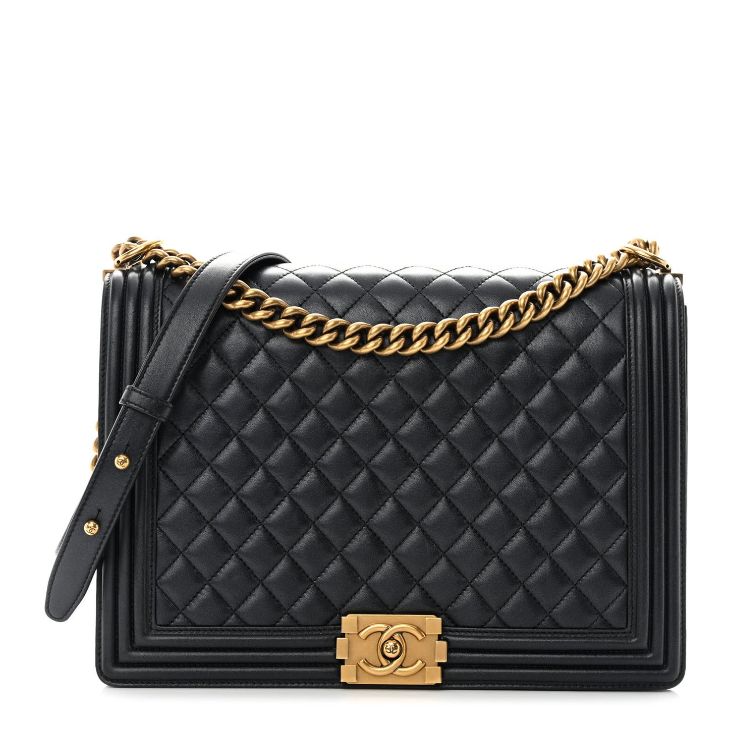 Metallic Lambskin Quilted Large Boy Flap Black