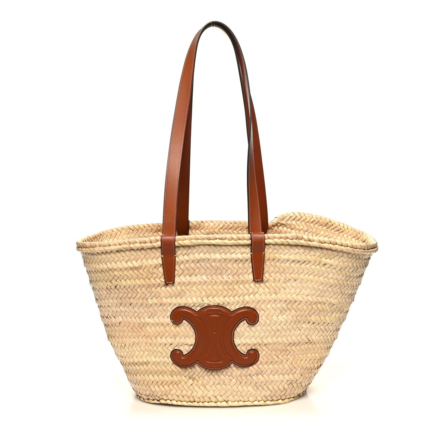Raffia Calfskin Triomphe Medium Panier Tan