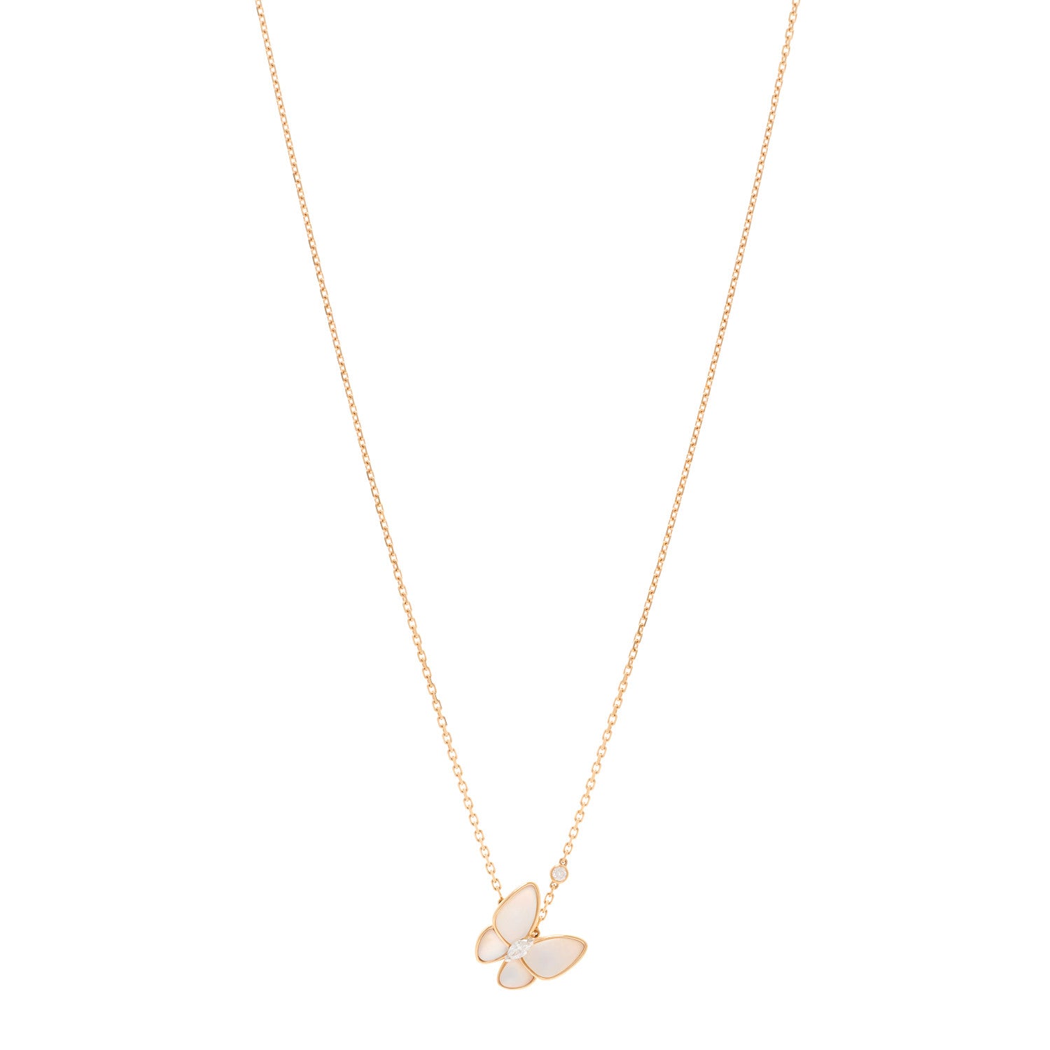 Van Cleef & Arpels 18K Rose Gold Diamond Mother of Pearl Two Butterfly Pendant Necklace 1 of 5