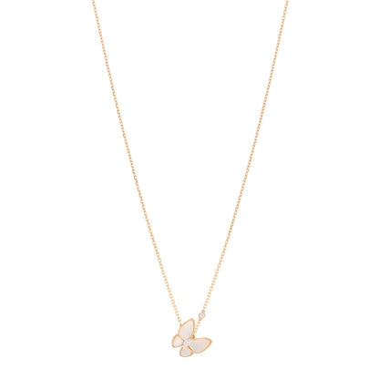 Van Cleef & Arpels 18K Rose Gold Diamond Mother of Pearl Two Butterfly Pendant Necklace 1 of 5