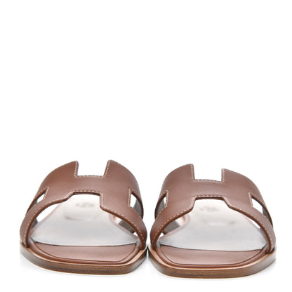 Hermes Box Calfskin Oran Sandals 37 Gold 2 of 10