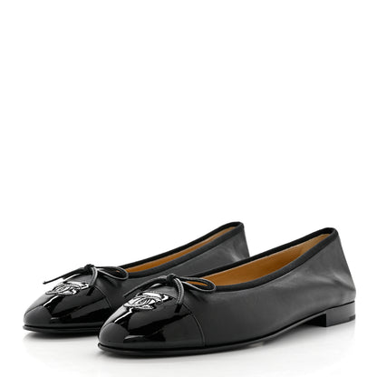Chanel Lambskin Patent Cap Toe Ballerina Flats 41 Black 3 of 9