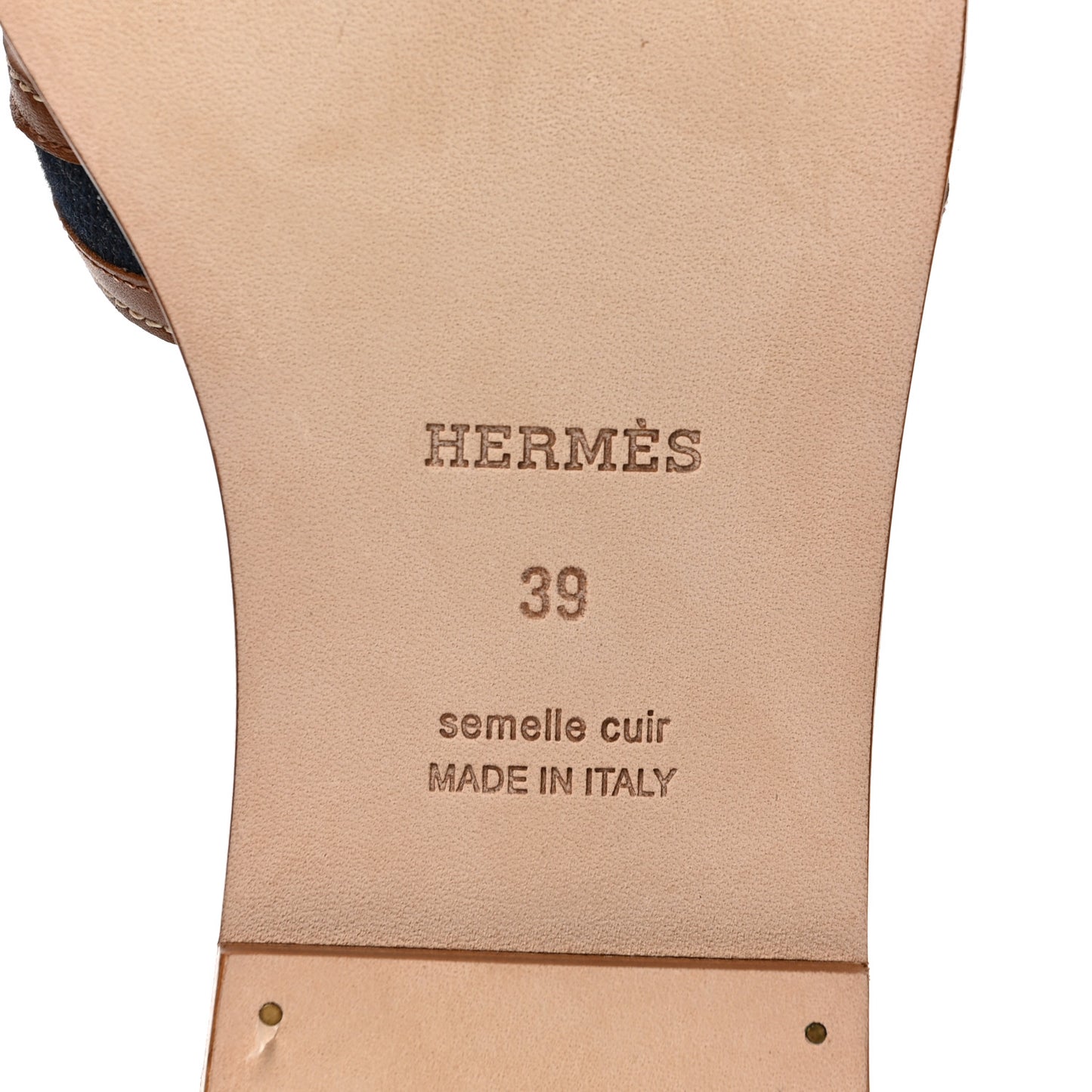 Calfskin Denim Oran Sandals 39 Bleu Brut Gold