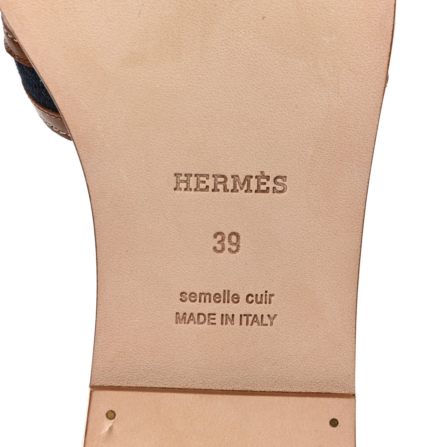 Hermes Calfskin Denim Oran Sandals 39 Bleu Brut Gold 6 of 8