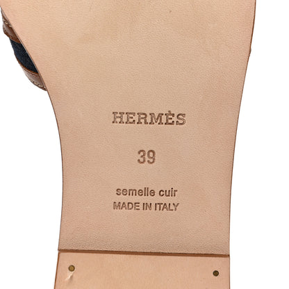 Hermes Calfskin Denim Oran Sandals 39 Bleu Brut Gold 6 of 8