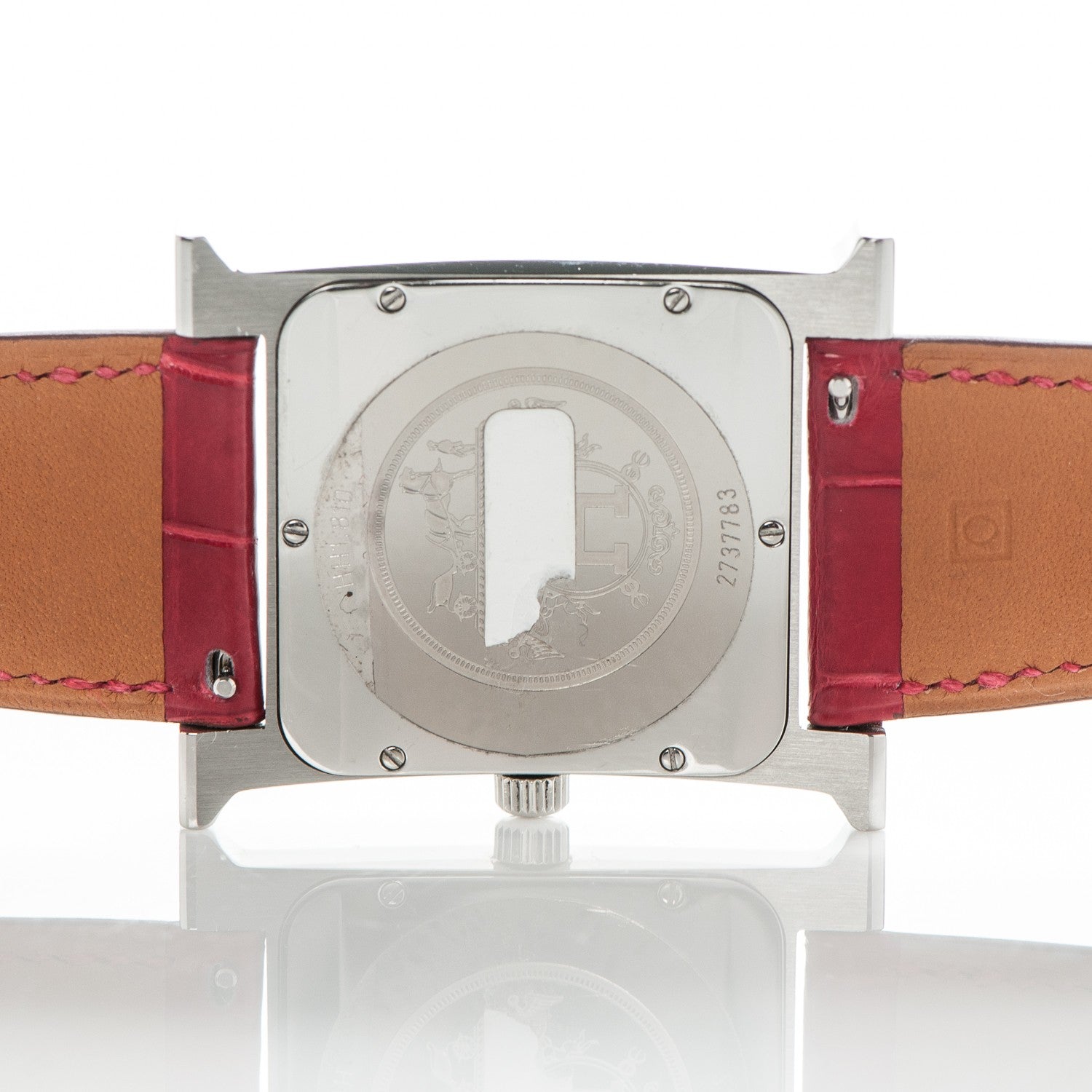 Hermes Stainless Steel Alligator 30.5mm Heure H Hour Quartz Watch Rouge Casaque 8 of 8