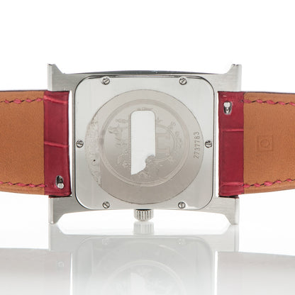 Hermes Stainless Steel Alligator 30.5mm Heure H Hour Quartz Watch Rouge Casaque 8 of 8