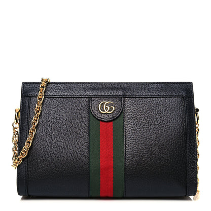 Gucci Calfskin GG Web Small Ophidia Chain Shoulder Bag Black 1 of 12