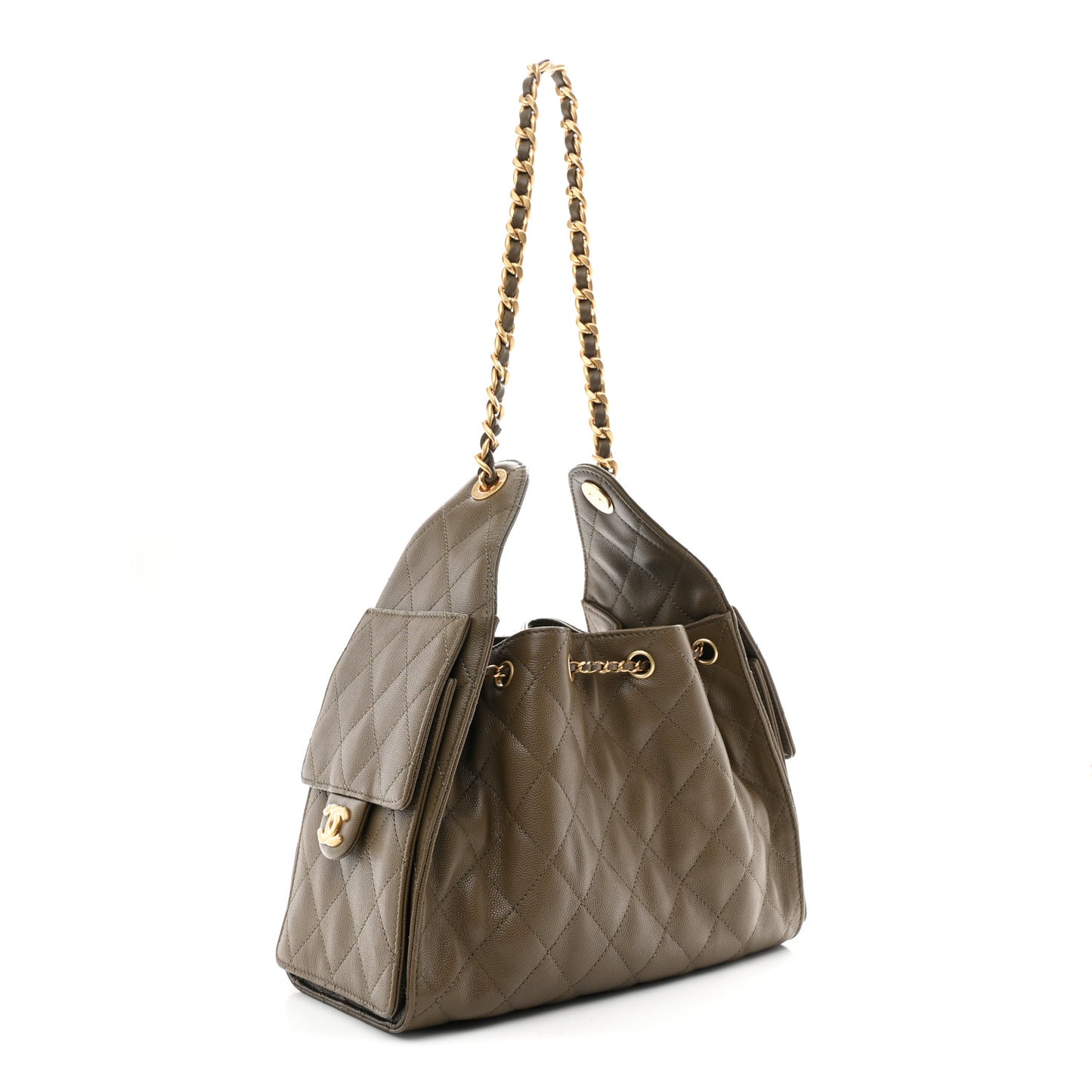 Caviar Quilted Small Chanel 25 Handbag Dark Khaki