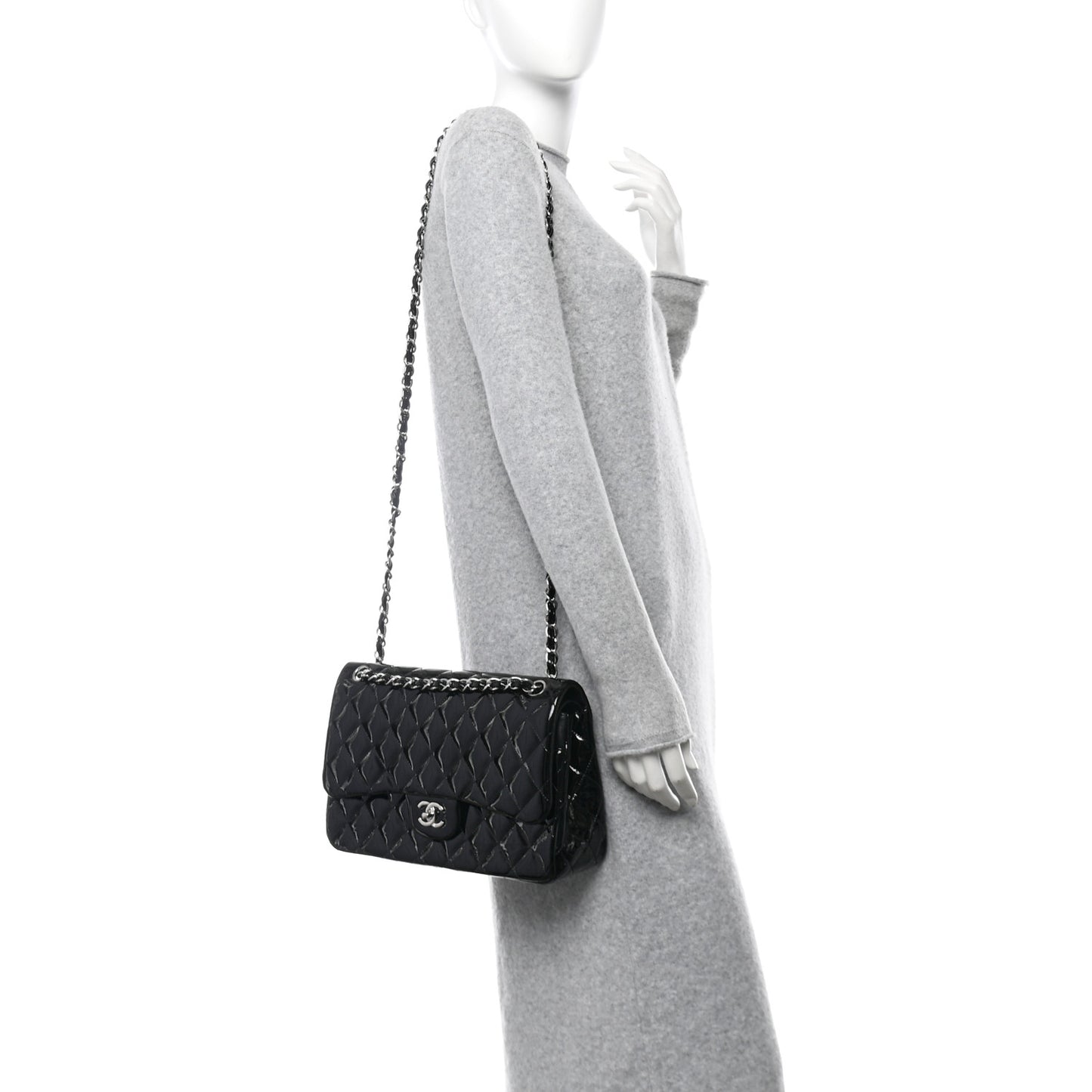 Patent Quilted Jumbo Double Flap Black