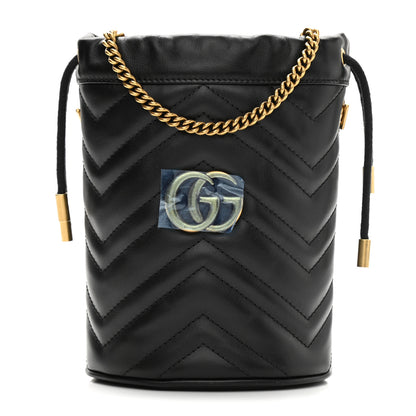 Gucci Calfskin Matelasse Mini GG Marmont 2.0 Bucket Bag Black 1 of 10