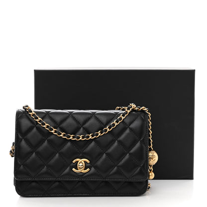 Chanel Lambskin Quilted CC Pearl Crush Wallet on Chain WOC Black 10 of 10