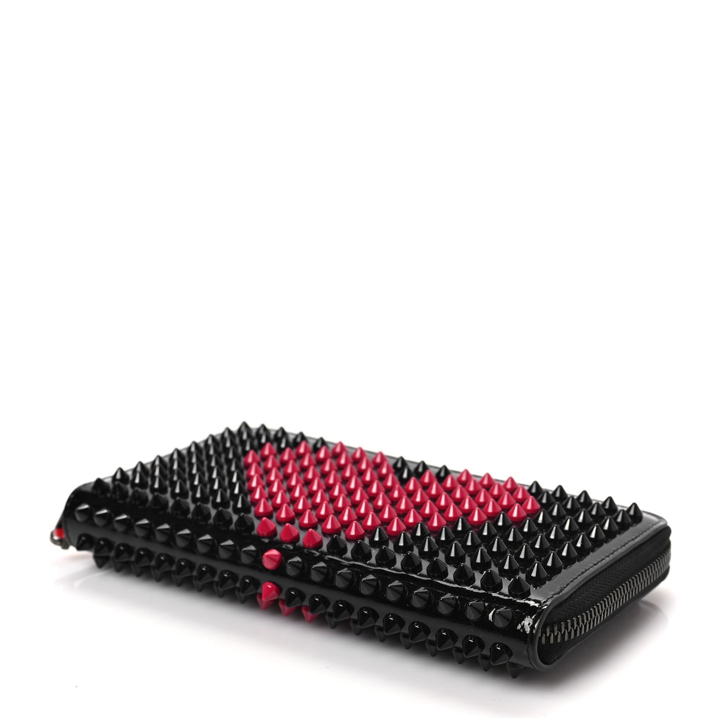 Patent Panettone Spiked Valentines Zip Around Wallet Black Fuchsia