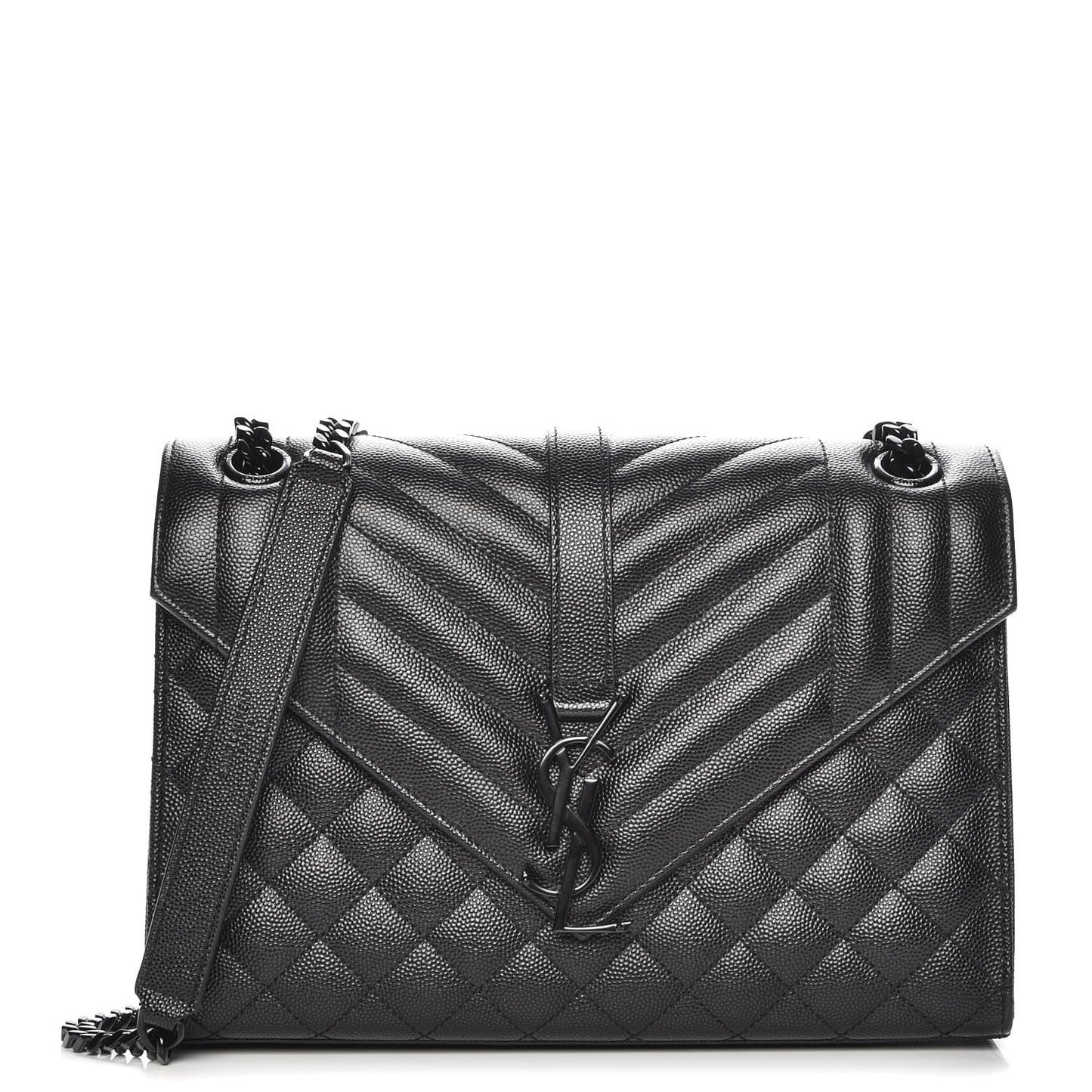 Grain De Poudre Textured Mixed Matelasse Triquilt Medium Monogram Satchel Black