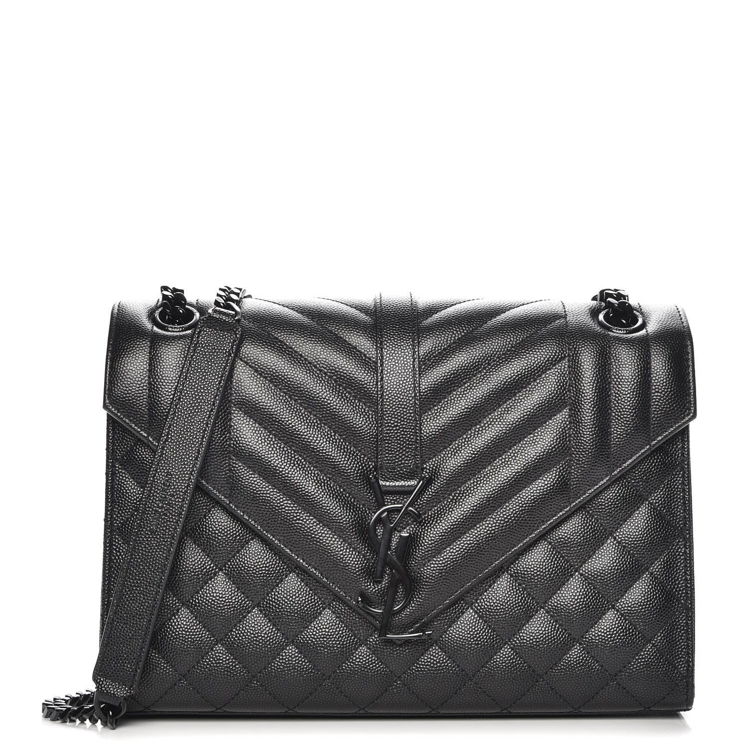 Saint Laurent Grain De Poudre Textured Mixed Matelasse Triquilt Medium Monogram Satchel Black 1 of 7
