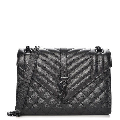 Saint Laurent Grain De Poudre Textured Mixed Matelasse Triquilt Medium Monogram Satchel Black 1 of 7