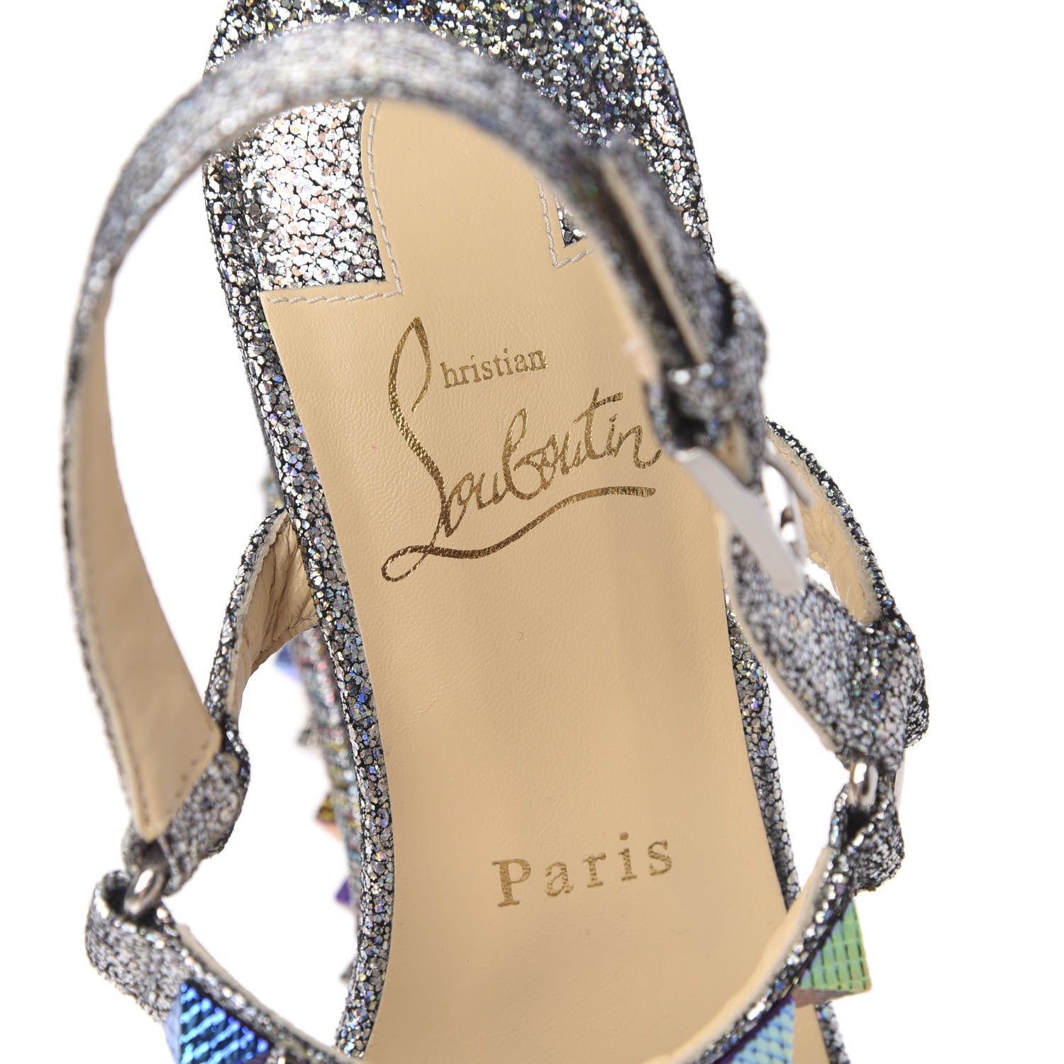 Christian Louboutin Nappa Mica Pyraclou 110 Wedge Sandals 39 Silver 7 of 8