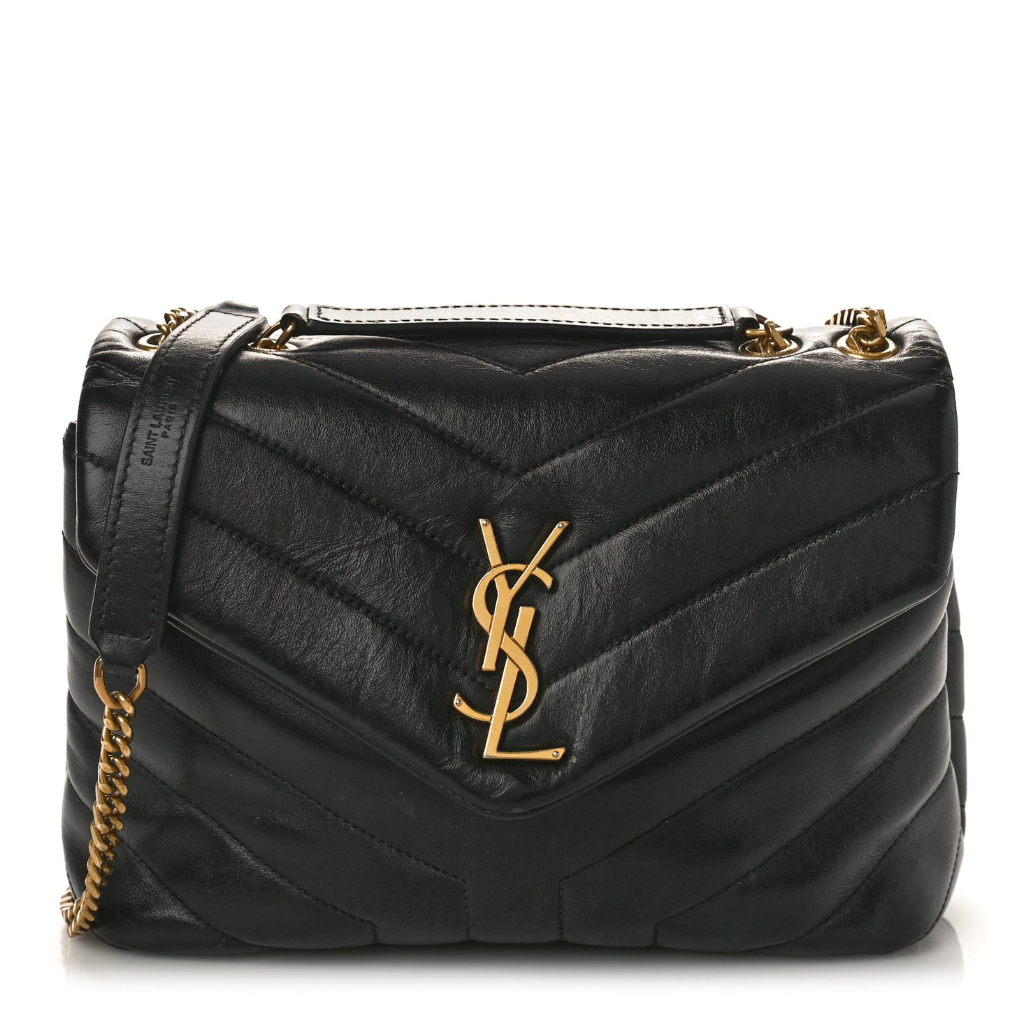 Calfskin Y Quilted Monogram Small Loulou Chain Satchel Black