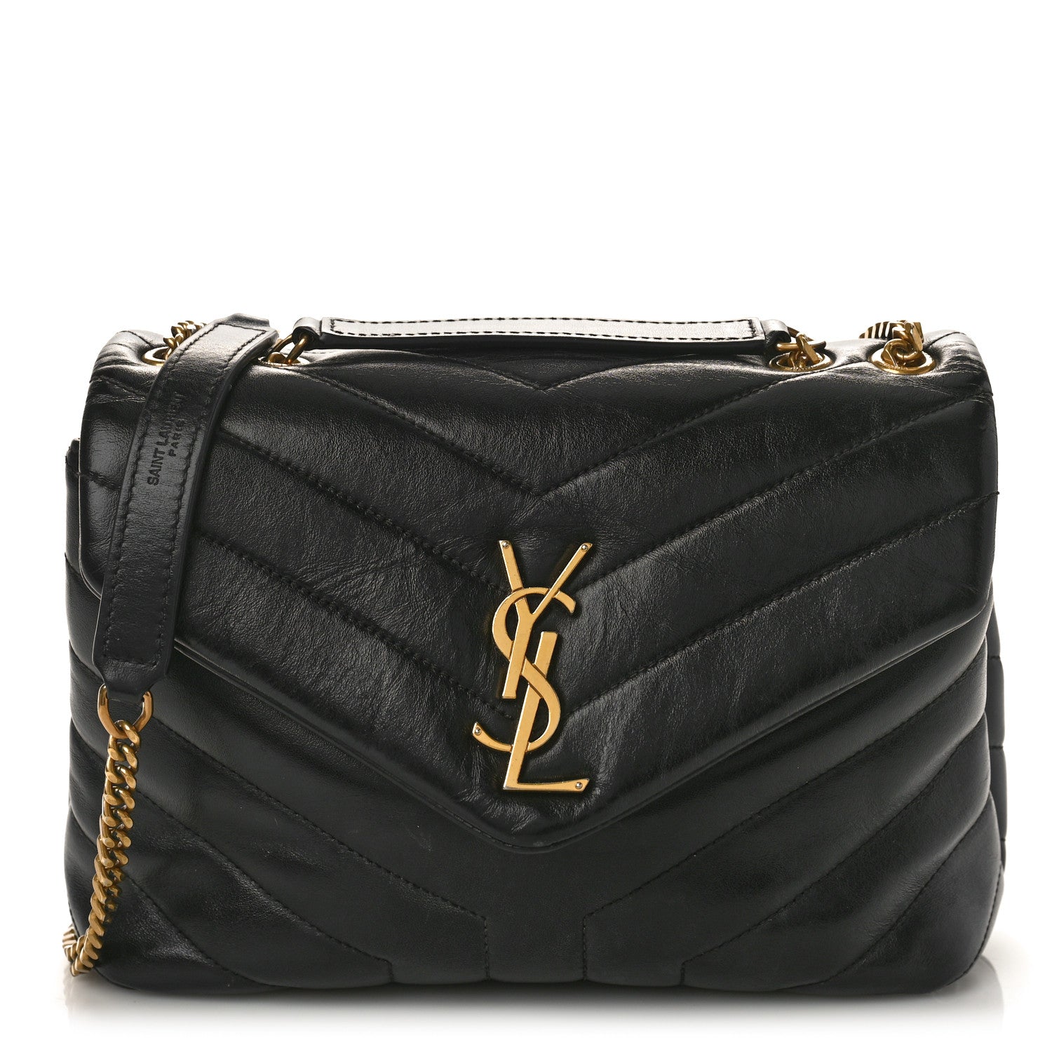 Saint Laurent Calfskin Y Quilted Monogram Small Loulou Chain Satchel Black 1 of 8