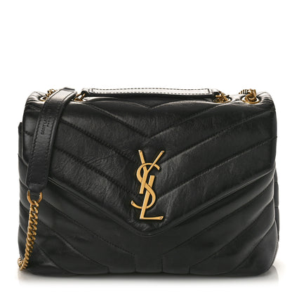 Saint Laurent Calfskin Y Quilted Monogram Small Loulou Chain Satchel Black 1 of 8