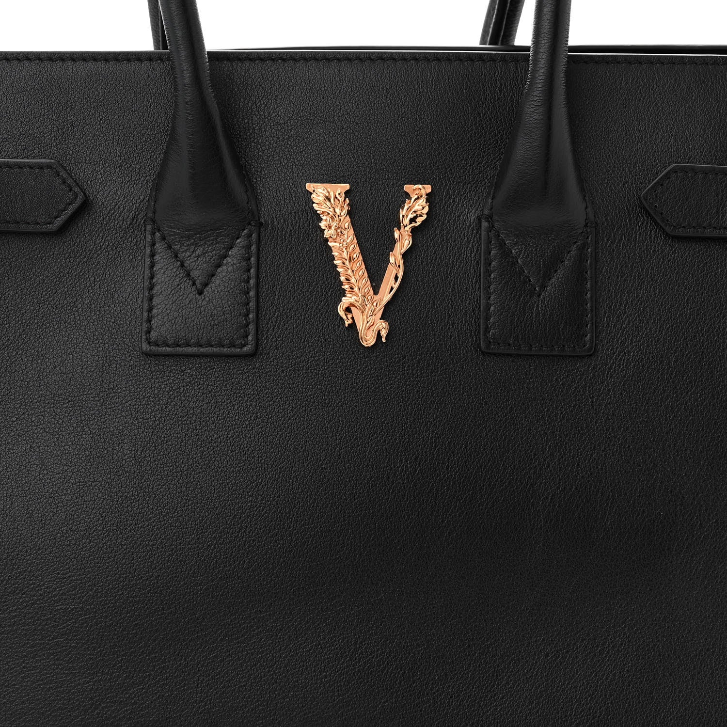 Versace Grained Calfskin Large Virtus Top Handle Shoulder Bag Black 7 of 12
