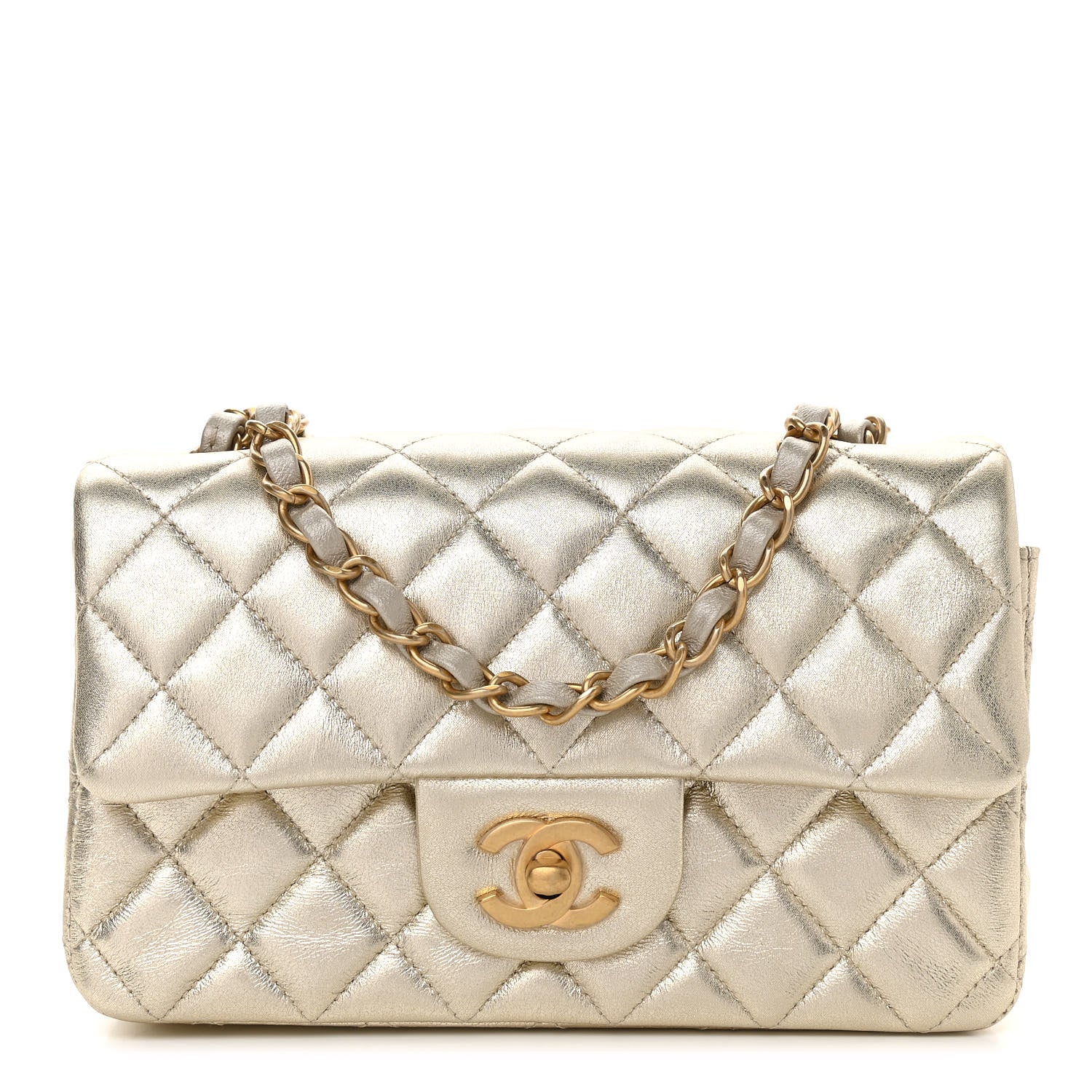 Chanel Metallic Lambskin Quilted Mini Rectangular Flap Gold 1 of 10