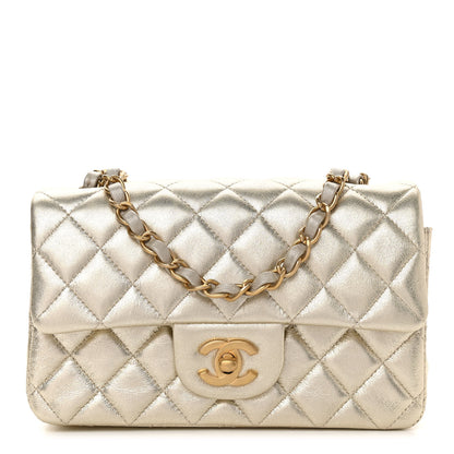 Chanel Metallic Lambskin Quilted Mini Rectangular Flap Gold 1 of 10