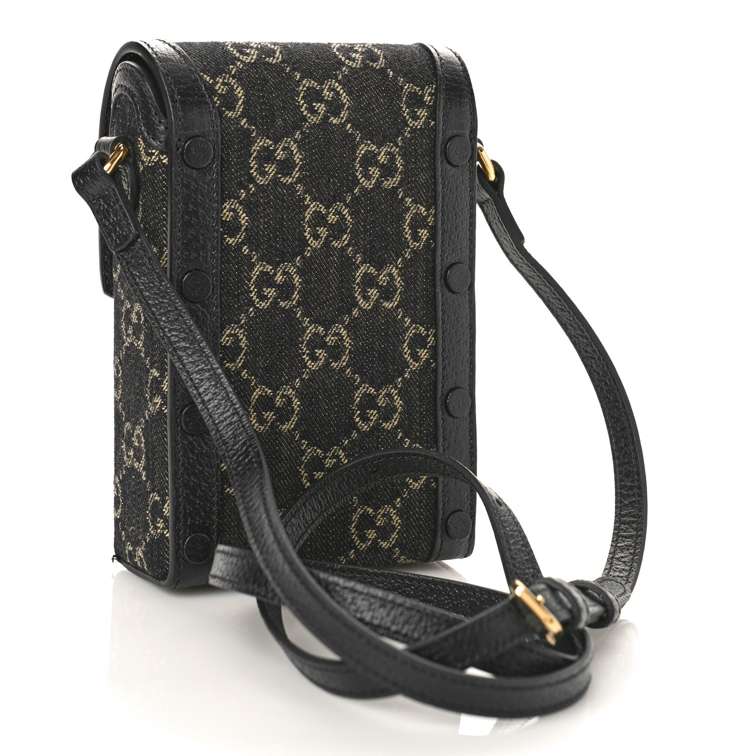 Gucci Jacquard Black Denim GG Monogram Textured Dollar Calfskin Mini Horsebit 1955 Crossbody Bag Black Ivory 3 of 9