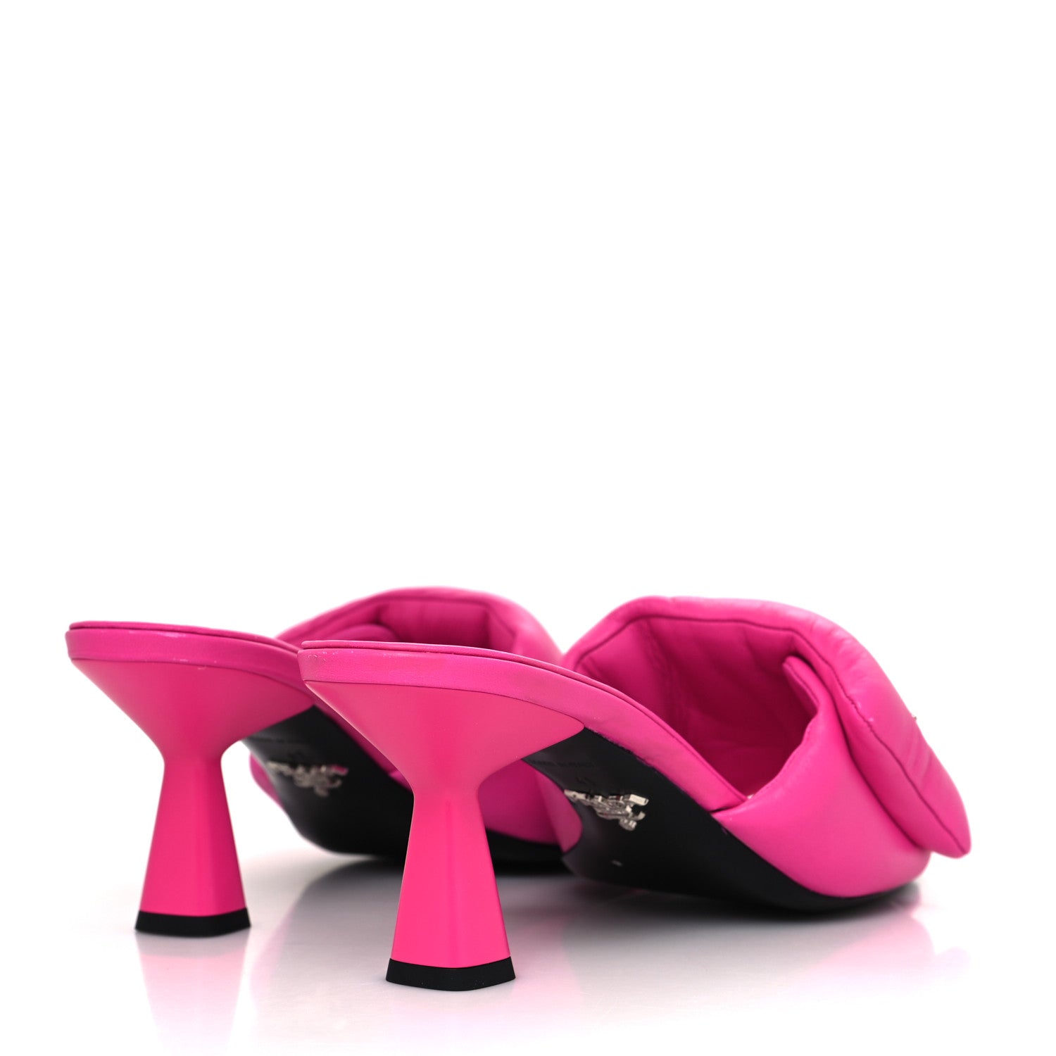 Prada Nappa Soft Padded Metal Triangle Logo 65mm Slide Sandals 41 Begonia Fluo 4 of 9