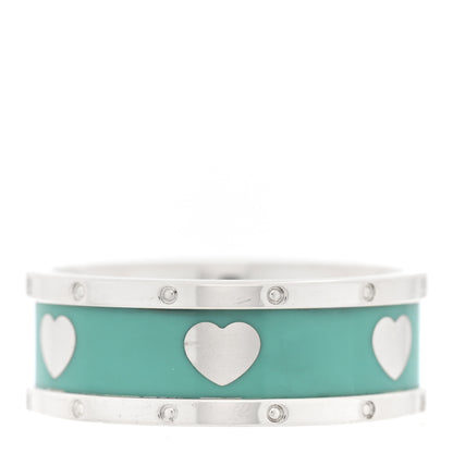 Tiffany Sterling Silver Enamel Wide Heart Ring Blue 58 8.5 Blue 1 of 4