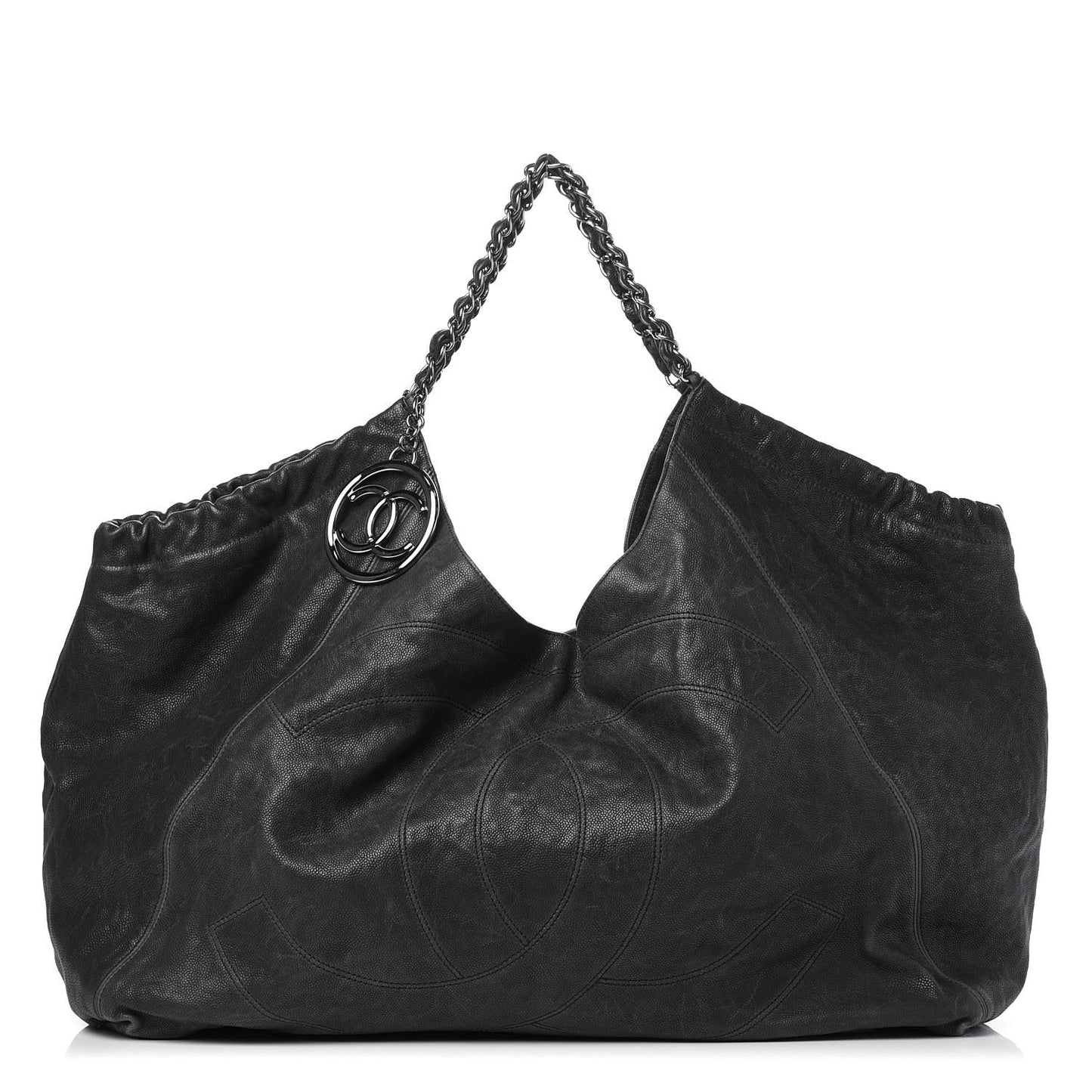 Distressed Caviar XL Coco Cabas Black