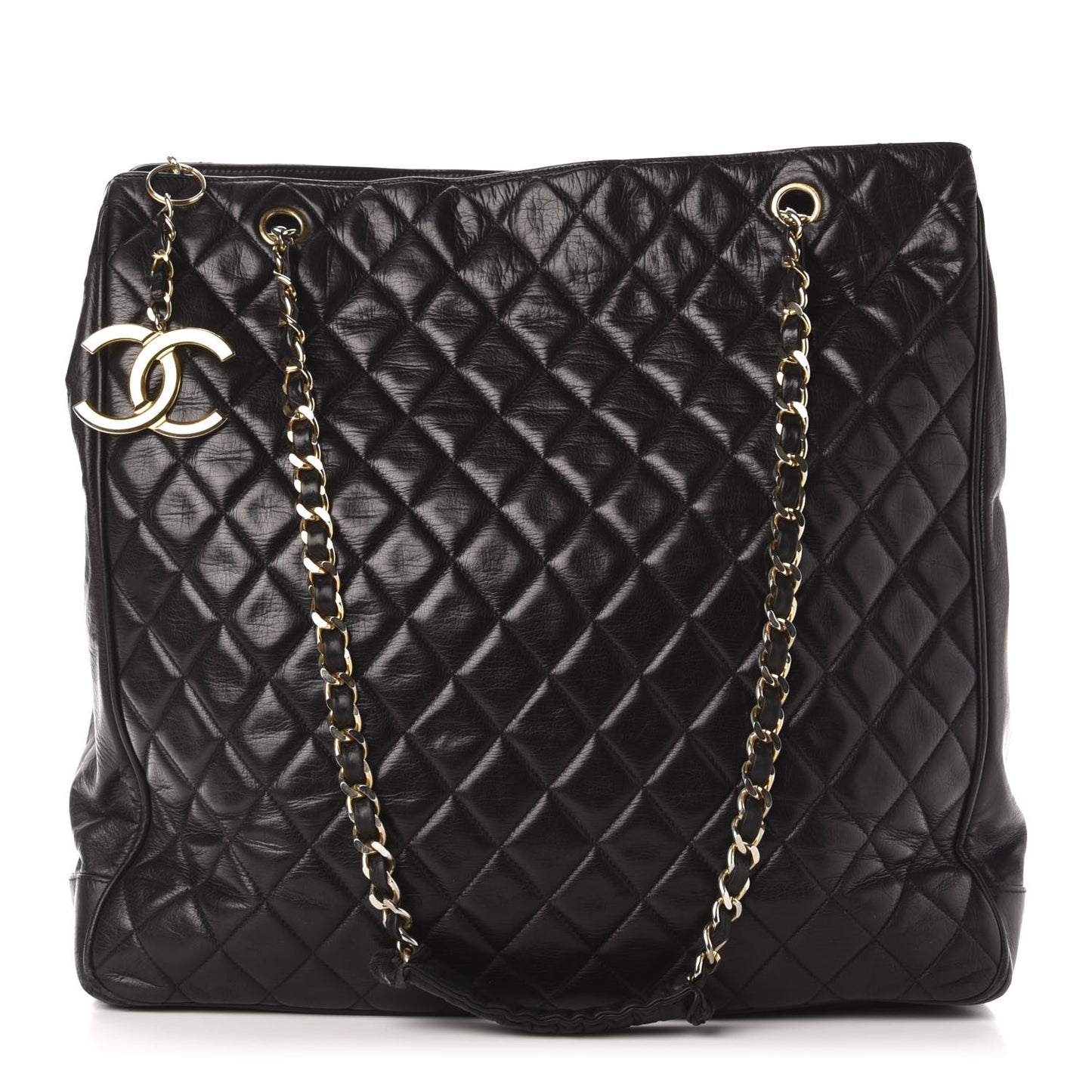 Lambskin Quilted Shopping Tote Black