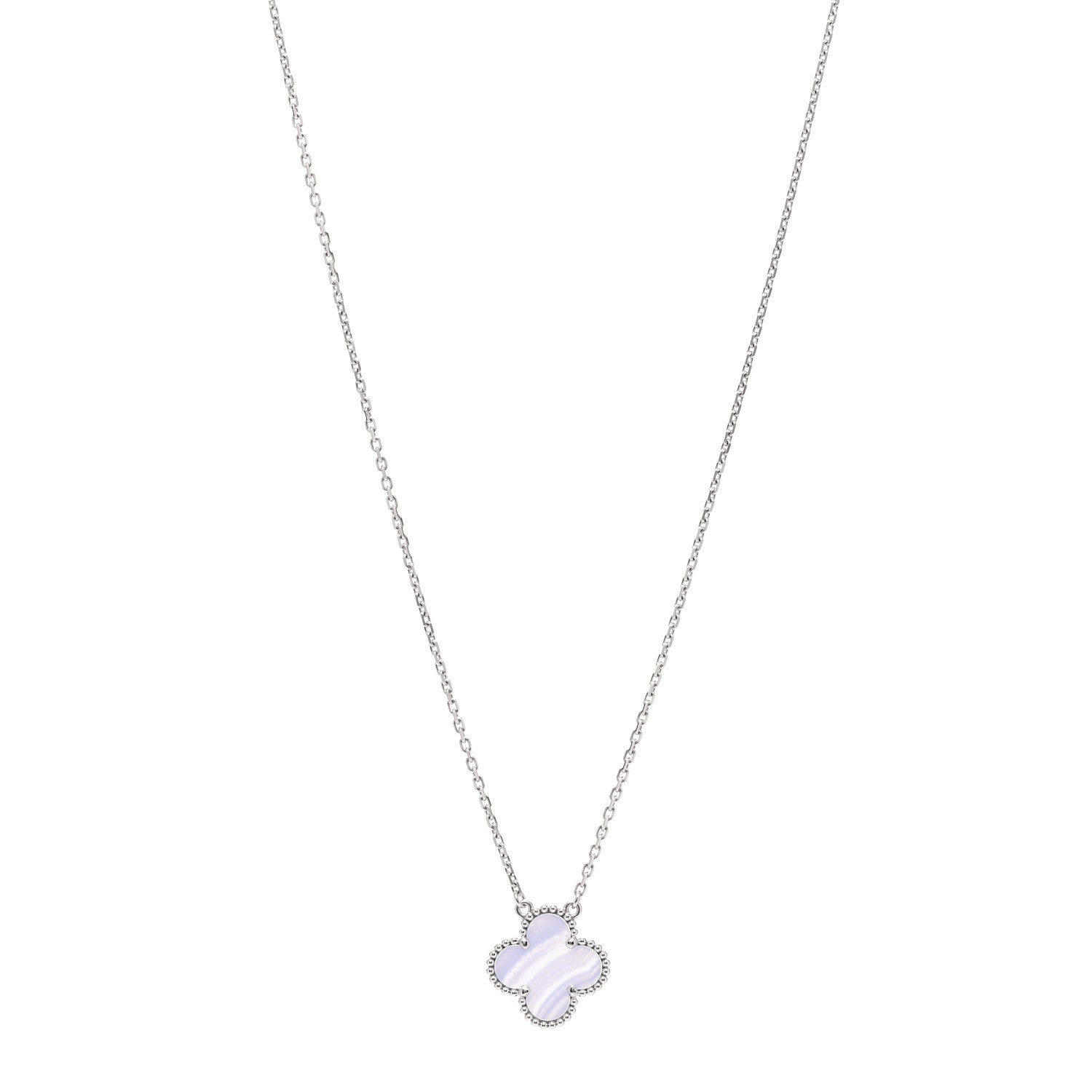 Van Cleef & Arpels 18K White Gold Chalcedony Vintage Alhambra Pendant Necklace 1 of 6
