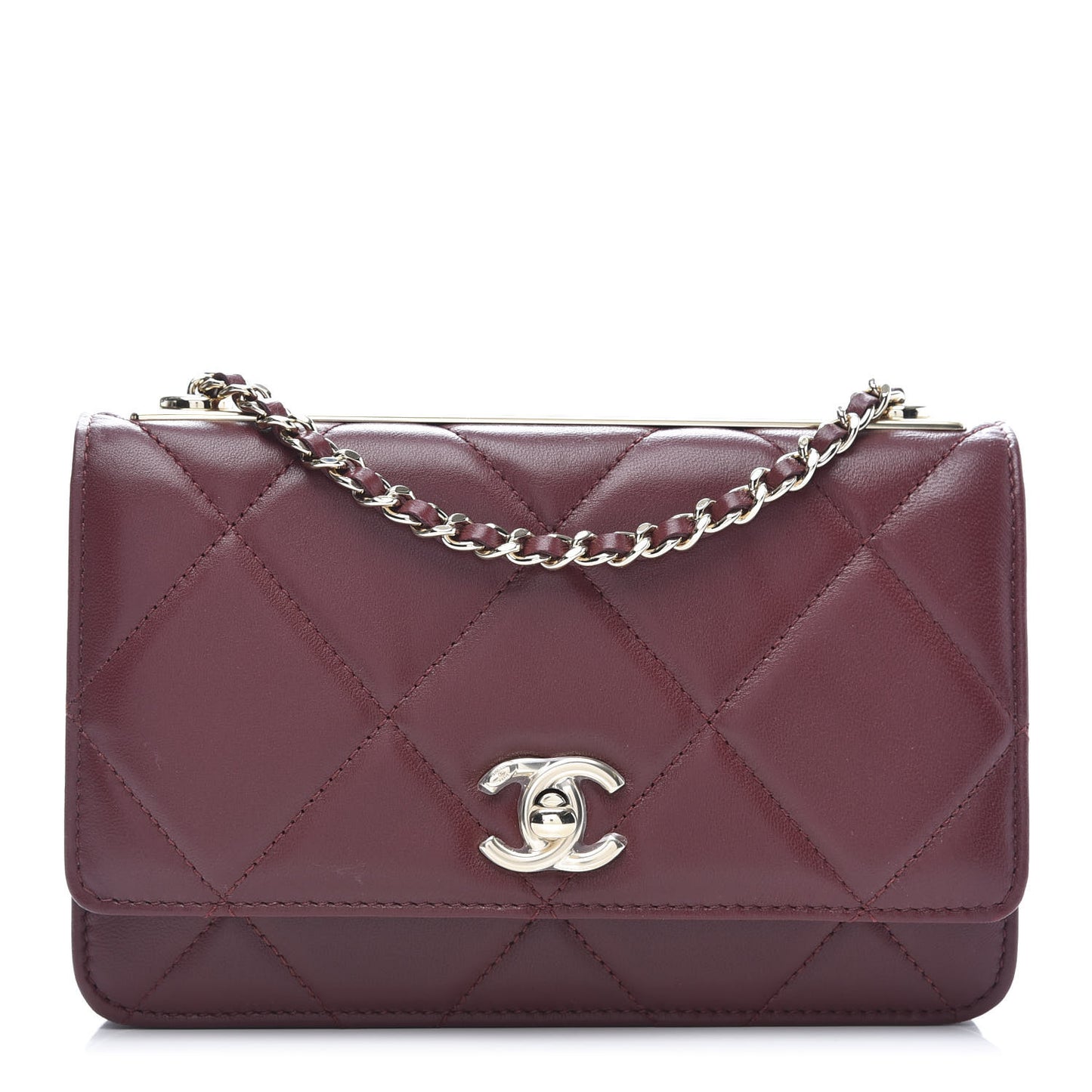 Lambskin Quilted Trendy CC Wallet On Chain WOC Burgundy