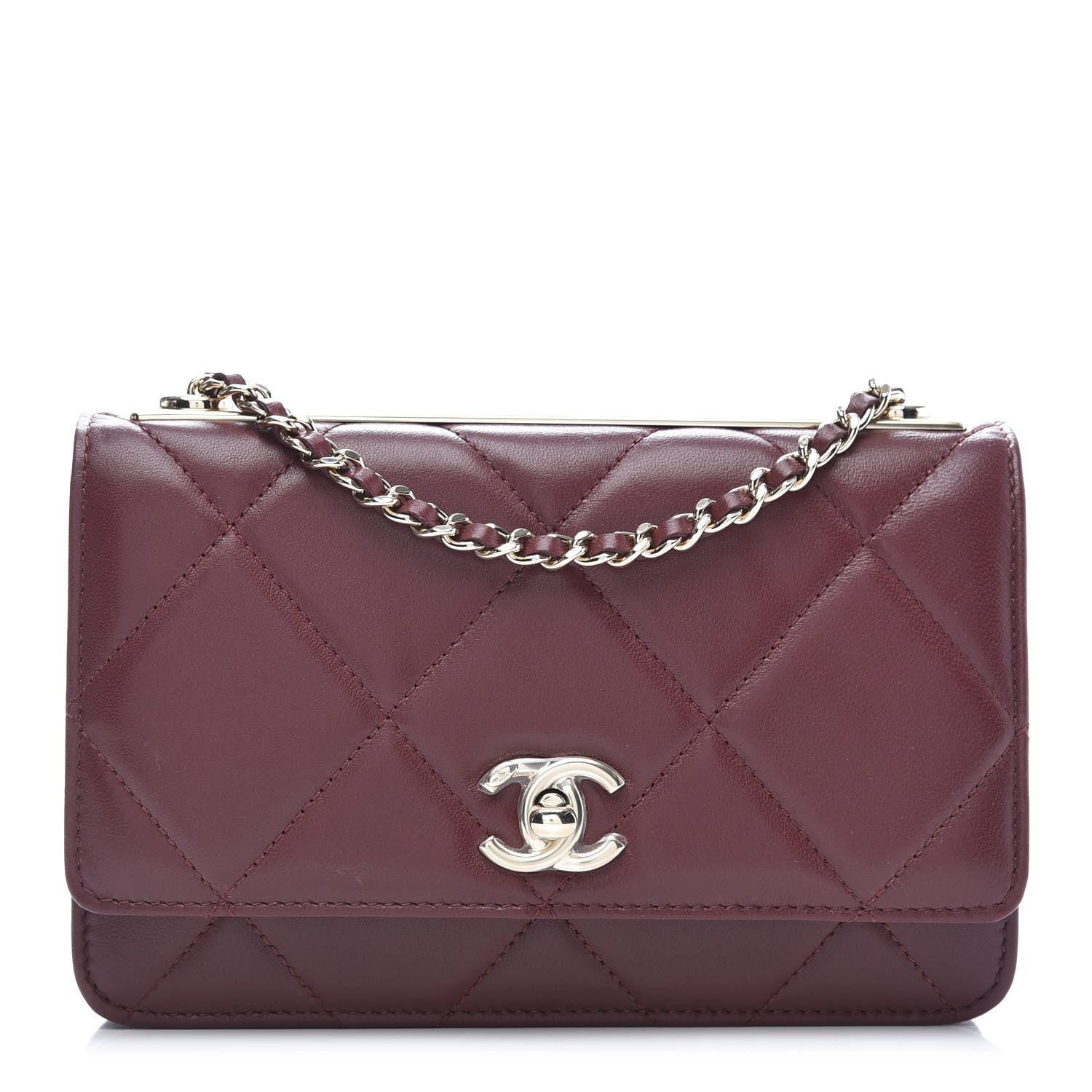 Chanel Lambskin Quilted Trendy CC Wallet On Chain WOC Burgundy 1 of 11
